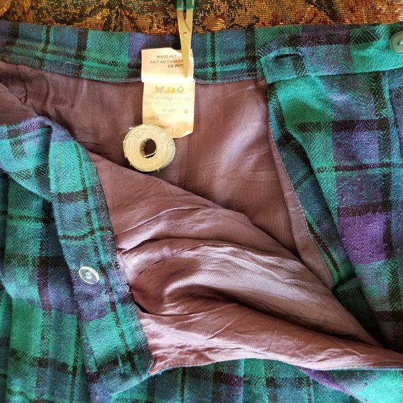 Vintage 80s, tartan check, pleated, lined skirt side opening, L, US 16, purple+ - Picture 7 of 9